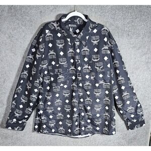 Benjamin Franklin All Over Print PAID Button Up Shirt Mens Size 3X Black Pockets